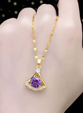 高级感紫色水晶小裙子项链女网红爆款轻奢时尚气质项链2024年新款