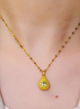 时尚黄色水晶榴莲项链女网红爆款轻奢气质百搭小众设计感精美项链