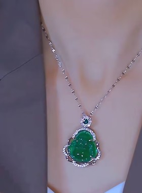 新款绿色大肚佛吊坠项链