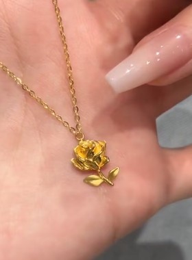 新款金色玫瑰花项链女