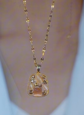 时尚洋气咖色钻几何方块项链女轻奢气质小众设计感高级感精美项链