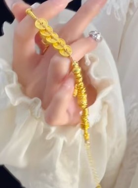 新中式金色五帝钱葫芦手链女网红爆款轻奢气质百搭小众设计感手链