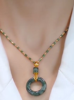 抖音同款绿色平安扣圆环吊坠毛衣链女网红爆款轻奢气质百搭项链女