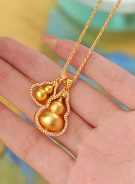 时尚金色可旋转双葫芦叠戴项链女网红爆款轻奢气质百搭精美项链女