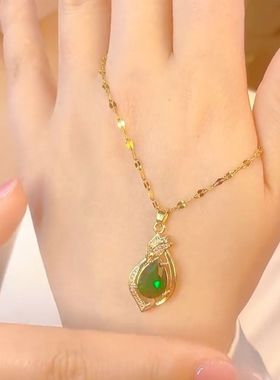 高级感超闪绿色项链女韩国网红轻奢气质百搭锁骨链女2022年新款潮