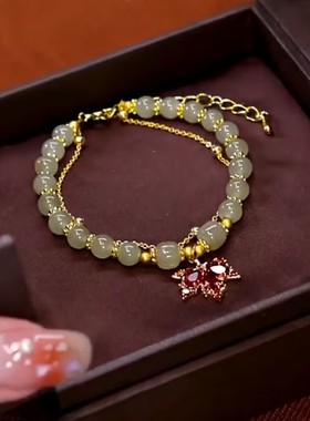 网红个性百搭枫叶双层叠戴气质手链设计感小众轻奢送闺蜜女友礼物