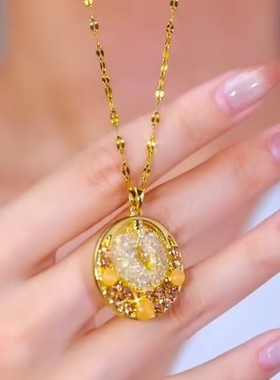 法式复古金色网纱圆牌吊坠项链女小众设计感时尚气质百搭锁骨链女