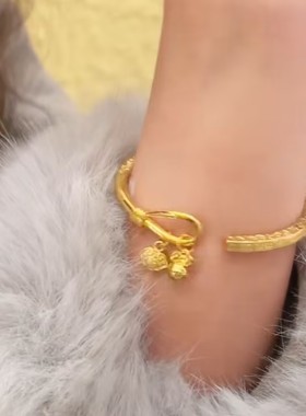 新中式金色铃铛如意开口手镯女网红爆款轻奢百搭小众高级感手镯女