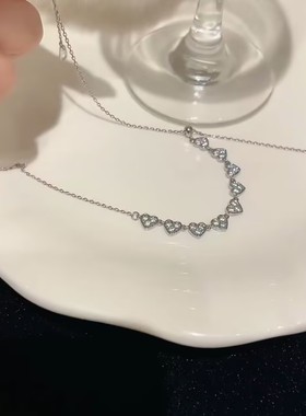 新款银色爱心抽拉项链女网红爆款轻奢气质百搭小众设计感项链女