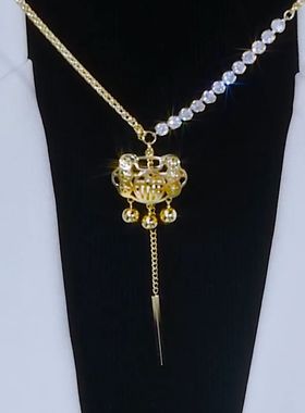 新款金色镂空福字流苏毛衣链