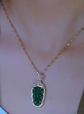 新中式绿色金枝玉叶项链