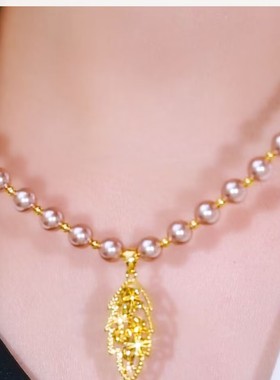 时尚咖色树叶珠珠项链女网红爆款轻奢高级感气质小众设计感项链女