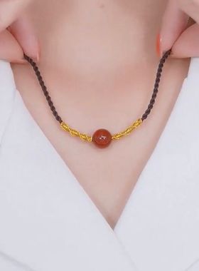 轻奢红玛瑙项链吊坠女红豆手链珠子锁骨链网红相思豆转运2022新款