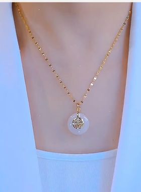 超闪福字白色平安扣吊坠项链女网红爆款轻奢气质小众设计感项链女