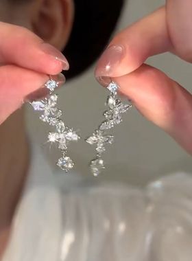 法式满钻蝴蝶流苏耳环女网红爆款轻奢百搭小众设计感显脸小耳环女