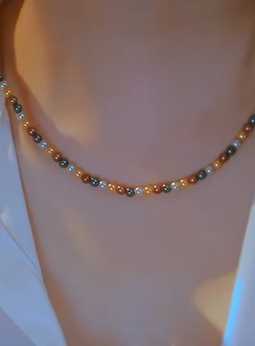 高级感彩色串珠项链女
