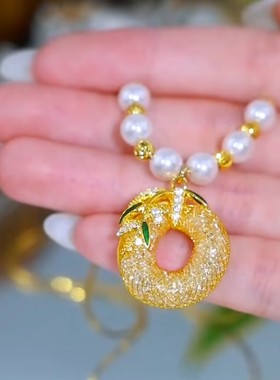 金丝网状水晶圈圈珍珠项链