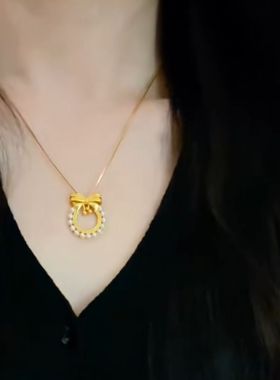 超闪蝴蝶结花环项链女网红爆款轻奢时尚气质精美甜美百搭项链女