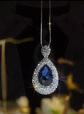 韩款蓝色水晶毛衣链长款小众设计感高级秋冬挂链子项链女2022新款