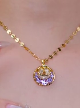 新款紫色金丝网状圈圈项链女法式复古国风平安扣精美锁骨链颈链女