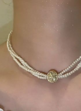 高级感磁吸珍珠项链女网红抖音爆款轻奢小众设计锁骨链2022年新款