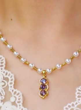 时尚紫色水晶串串葫芦珠珠项链网红爆款轻奢气质小众设计精致项链