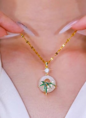 新中式绿色平安扣竹叶项链