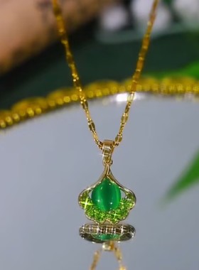 新款一叶暴富绿色银杏叶项链高档显瘦流苏金枝玉叶轻奢精致项链