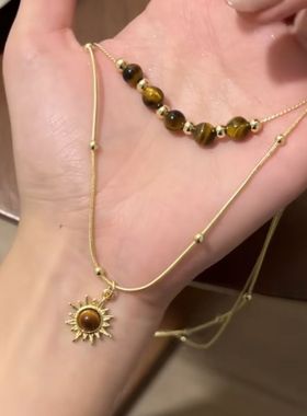 复古轻奢美拉德太阳花叠戴项链女