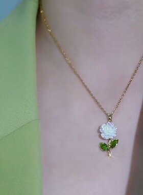 新款白色玫瑰花项链女轻奢小众