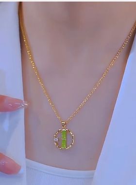 中国风绿色竹节平安扣项链女网红爆款轻奢时尚小众设计感项链女