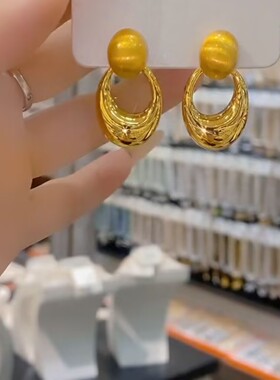 韩版拉丝金属椭圆耳环小众网红