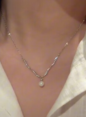 小众轻奢闪锆波浪珠珠项链女