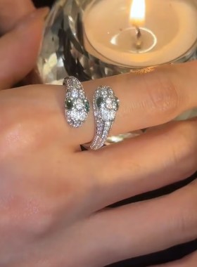 高级感银色蛇形戒指女复古时尚爆款夸张开口小众设计感精美戒指女
