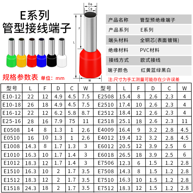 管型端子VE1008针形接线端子1508欧式冷压接线端子压线耳黄铜百只 - 图1