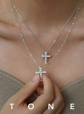 TONE 洗澡不用摘 进口高碳钻S925纯银十字架项链精致高级感锁骨链