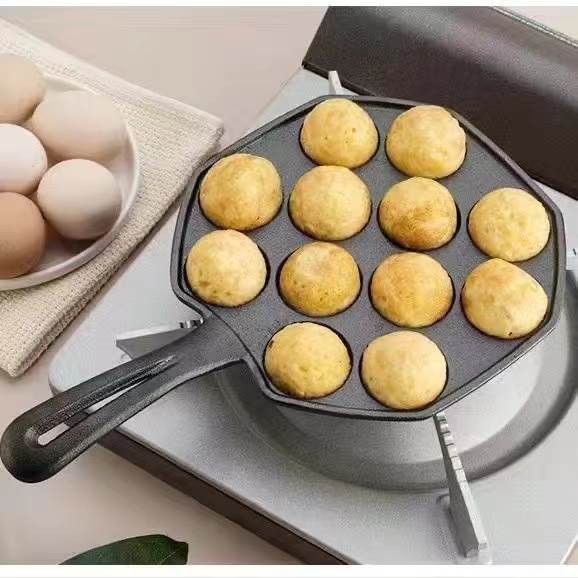 铸铁章鱼小丸子机鹌鹑蛋模具章鱼烧锅烤丸子家用无涂层不粘煎蛋锅-图2