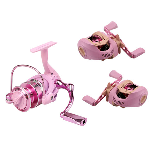 纺车轮路亚渔轮全金属微物泛用线杯海杆轮马卡龙海钓轮粉色鱼线轮 - 图3