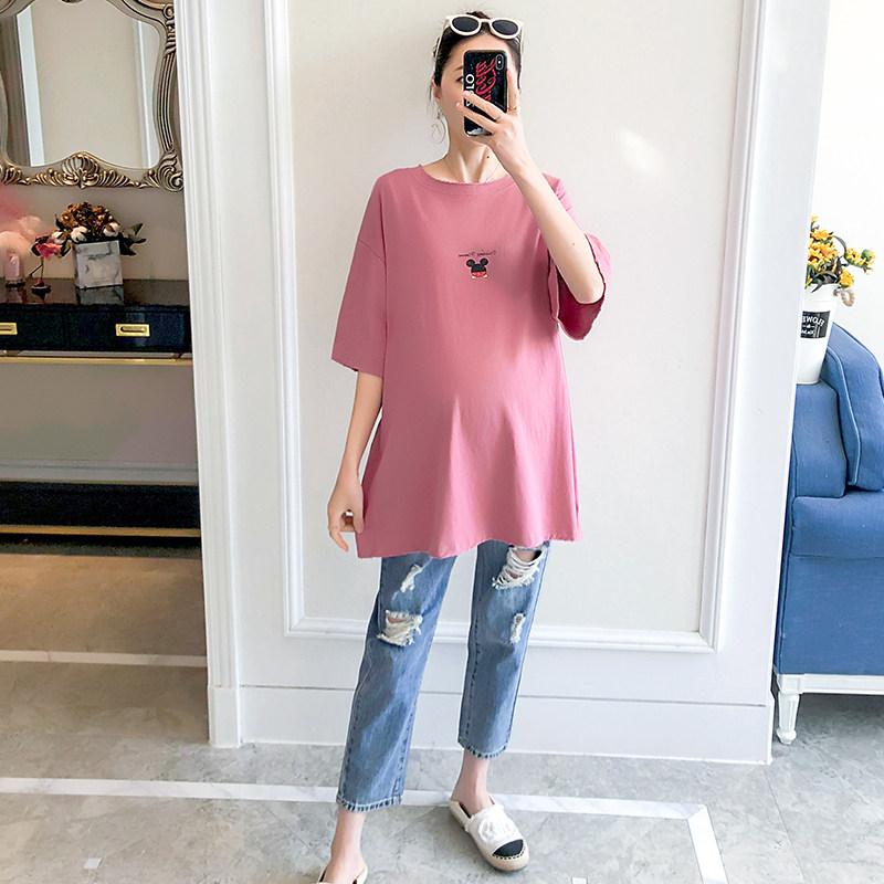 孕妇套装夏季宽松短袖牛仔裤上衣 娇馆套装