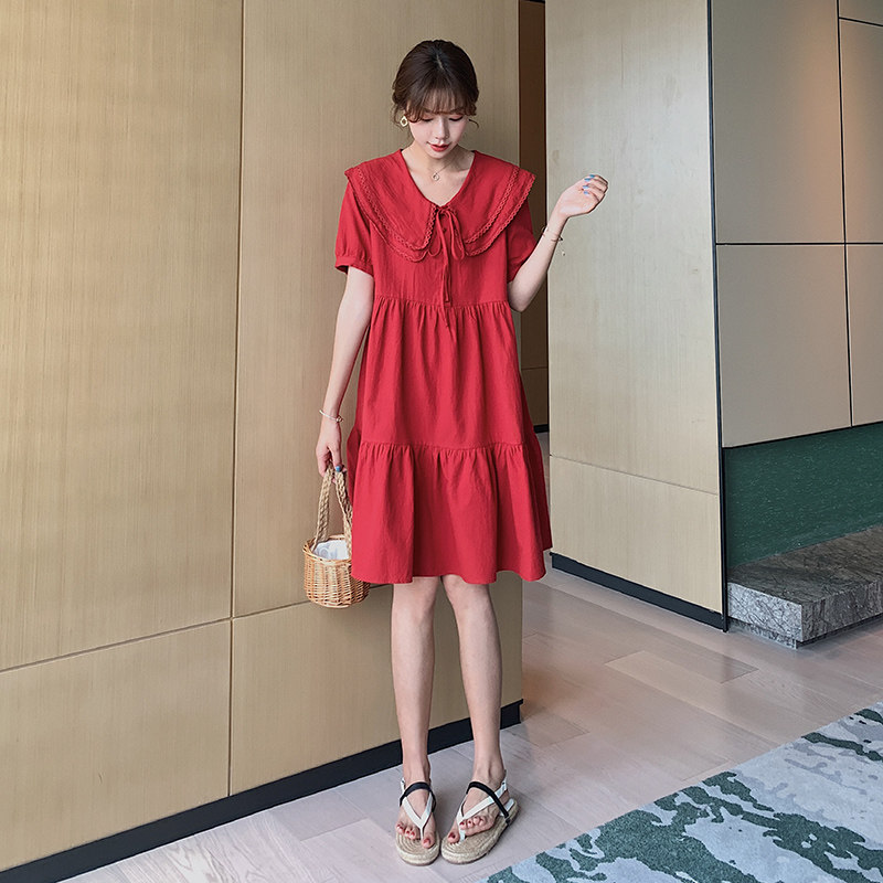 孕妇装2021夏装潮娃娃领洋气连衣裙 毫米熊连衣裙