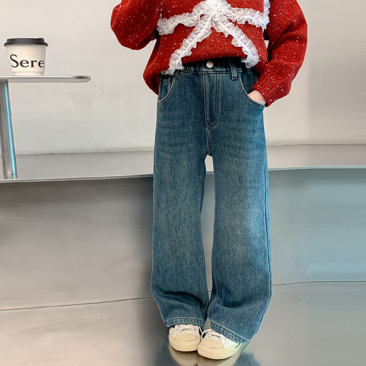 女童裤子秋冬儿童装2025新款洋气女孩牛仔裤大童一体绒冬季直筒裤,淘宝优惠券,粉丝福利购,淘宝优惠卷