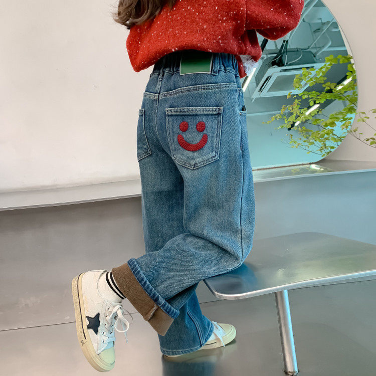 女童裤子秋冬儿童装2025新款洋气女孩牛仔裤大童一体绒冬季直筒裤,淘宝优惠券,粉丝福利购,淘宝优惠卷