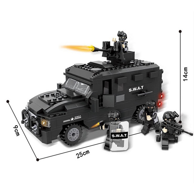 积木男孩子拼装装甲车军事人仔特种兵城市警察小人偶儿童益智玩具-图3