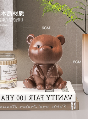 可爱木雕小熊摆件情绪稳定