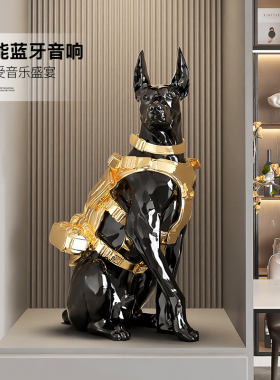 轻奢高级感杜宾犬桌面摆件客厅电视柜酒柜装饰狗音响生日乔迁礼物
