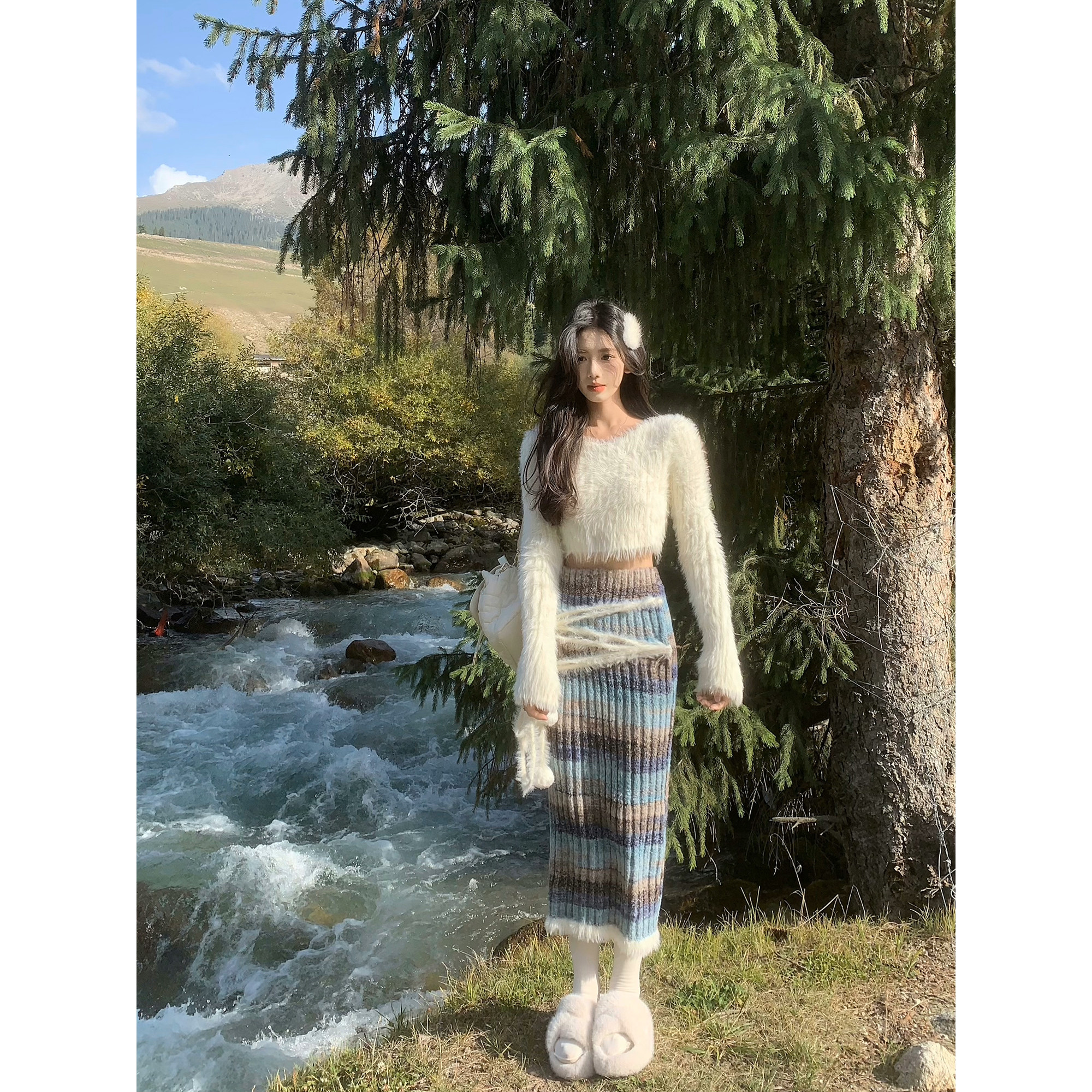 一颗甜桃yikett《柏林之恋》短款长袖仿貂绒针织上衣针织半身裙女,淘宝优惠券,粉丝福利购,淘宝优惠卷