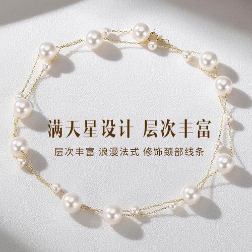 S925纯银满天星珍珠项链女轻奢小众流苏锁骨链2026新款时尚毛衣链 - 图0