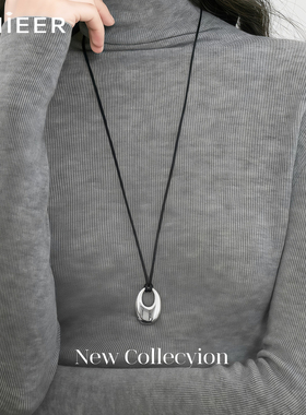 银色水滴吊坠项链女长款毛衣链