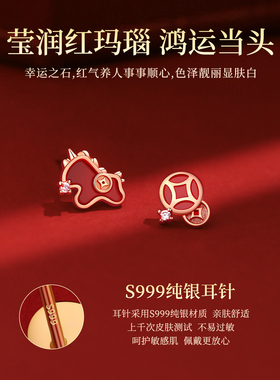 999纯银针马上有钱耳钉女