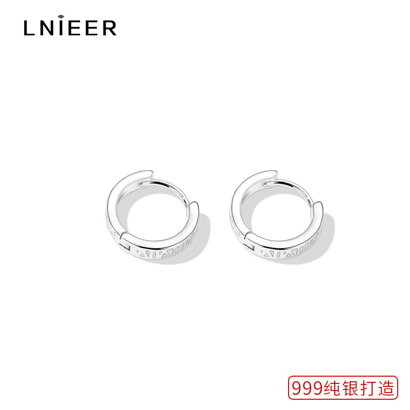 s999纯银罗马数字圆圈女气质耳环 lnieer耳钉